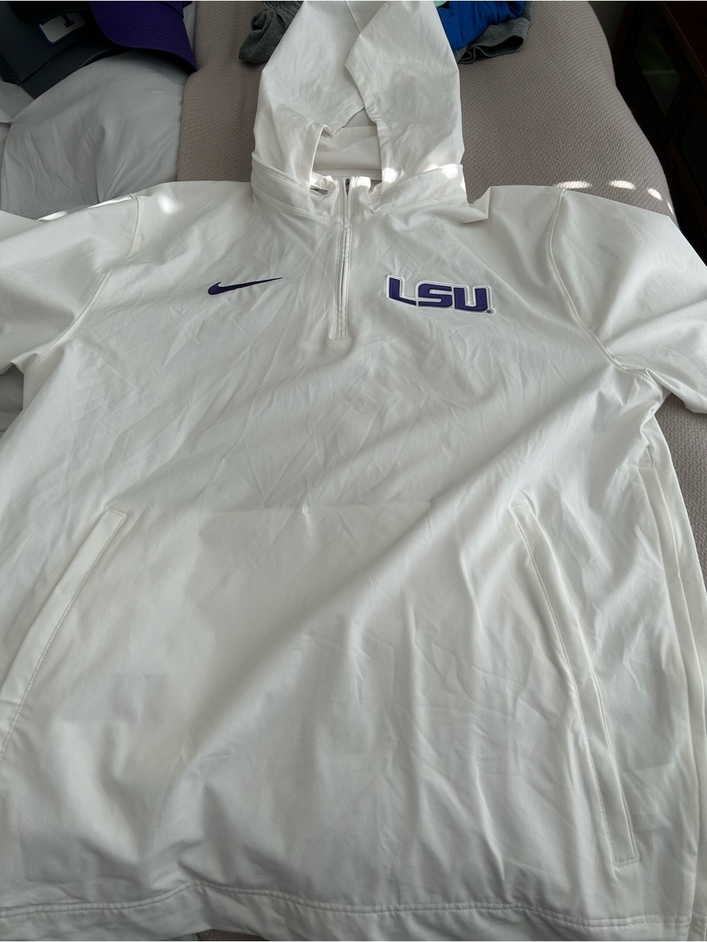 Nike White Hoodie with Purple LSU Logo